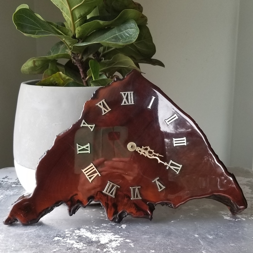 SOLD Vintage Myrtlewood Burlwood Clock